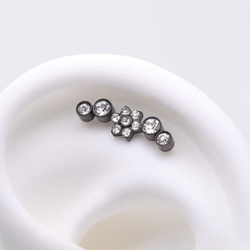 Detail View 1 of Implant Grade Titanium OneFit Threadless Blackline Radiant Sparkle Flower Journey Curve Top Part-Clear Gem
